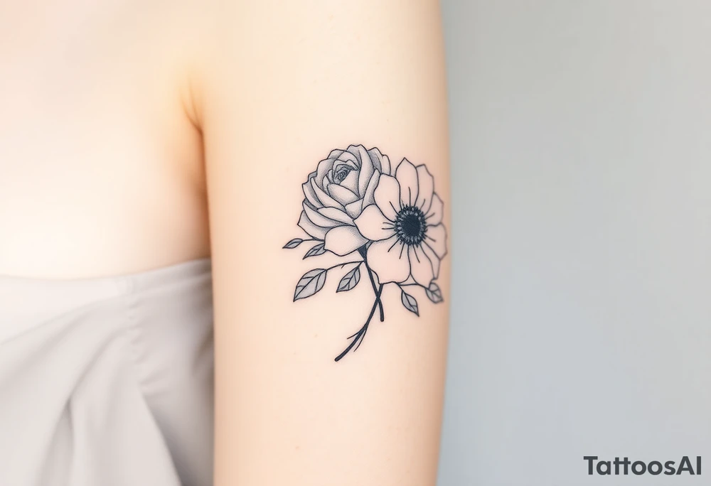 Rose and Chrysanthemum bouquet tattoo tattoo idea
