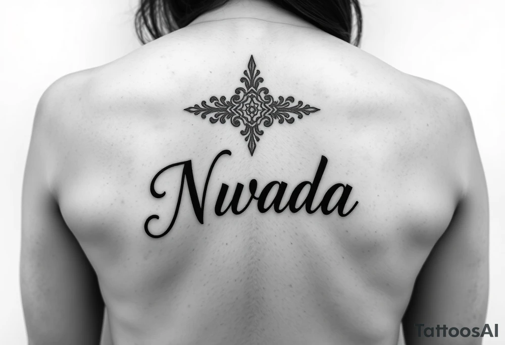 a woman's waist with the word "Nwada" written on her waist make her sit on the bed tattoo idea