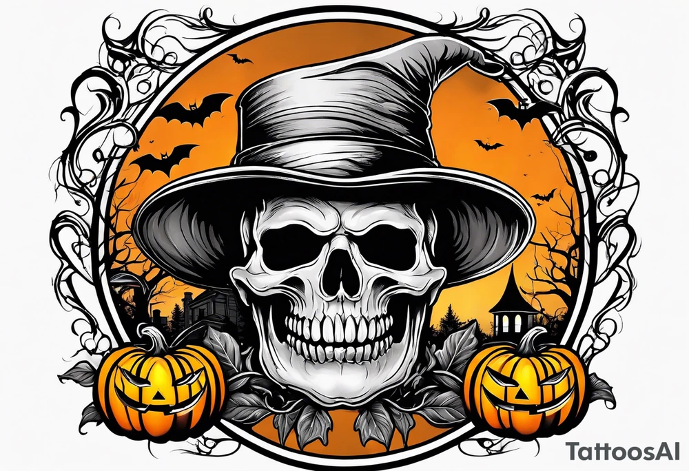 Midwestern street in fall with Halloween pumpkin tattoo idea