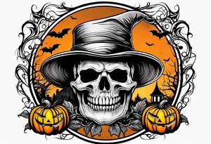 Midwestern street in fall with Halloween pumpkin tattoo idea