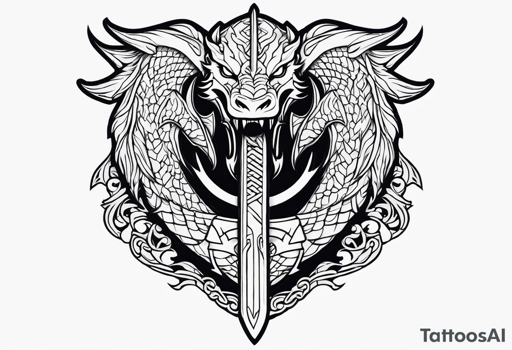 Valhalla prayer sword shield dragon axe tattoo idea