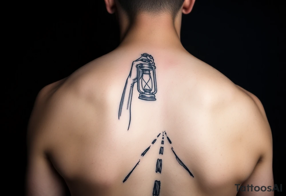 Someone holding a lantern to light up a road tattoo idea