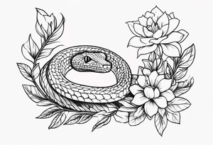 Snake and flowers tattoo idea