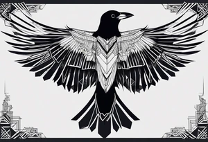 silhouette of a crow with half open wings
every line must be straight
half the body geometric
half thebody real tattoo idea