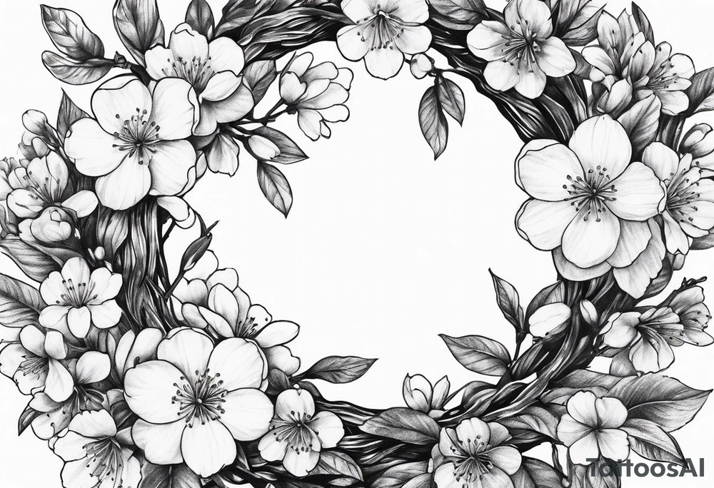 Wreath of cherry blossoms tattoo idea