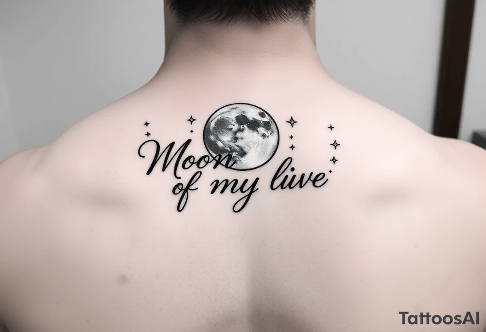 "Moon of my life" in script with a Moon and stars tattoo idea