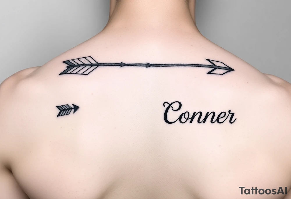 1 fancy feminine arrow that incorporates the name Cameron and another feminine arrow that incorporates the name Connor tattoo idea
