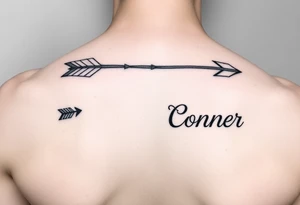 1 fancy feminine arrow that incorporates the name Cameron and another feminine arrow that incorporates the name Connor tattoo idea