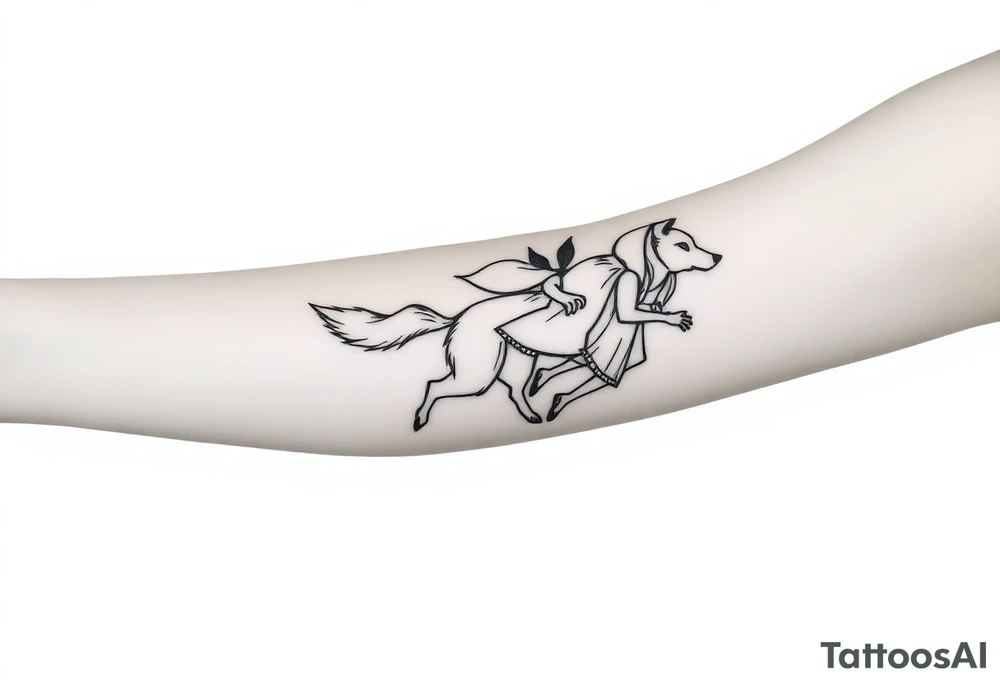 Big bad wolf running behind little red riding hood tattoo idea