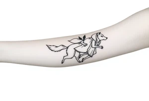 Big bad wolf running behind little red riding hood tattoo idea