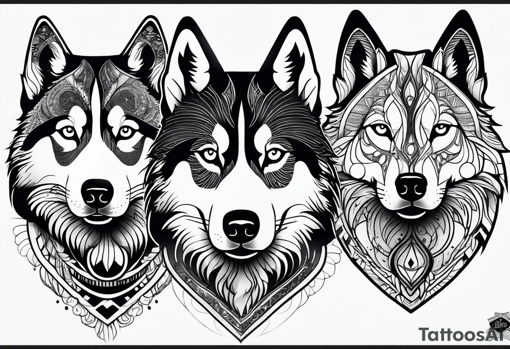 serious looking Siberian Husky tattoo idea