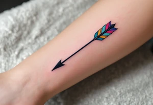 Tribal-style arrows in black with colored tips on the forearm point toward your shared journey. tattoo idea