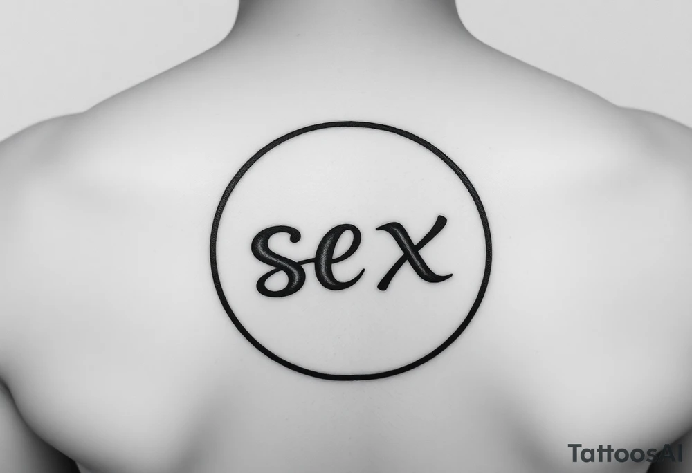 The word dolphin and the word sex written in cartoon writing in the shape of a circle tattoo idea