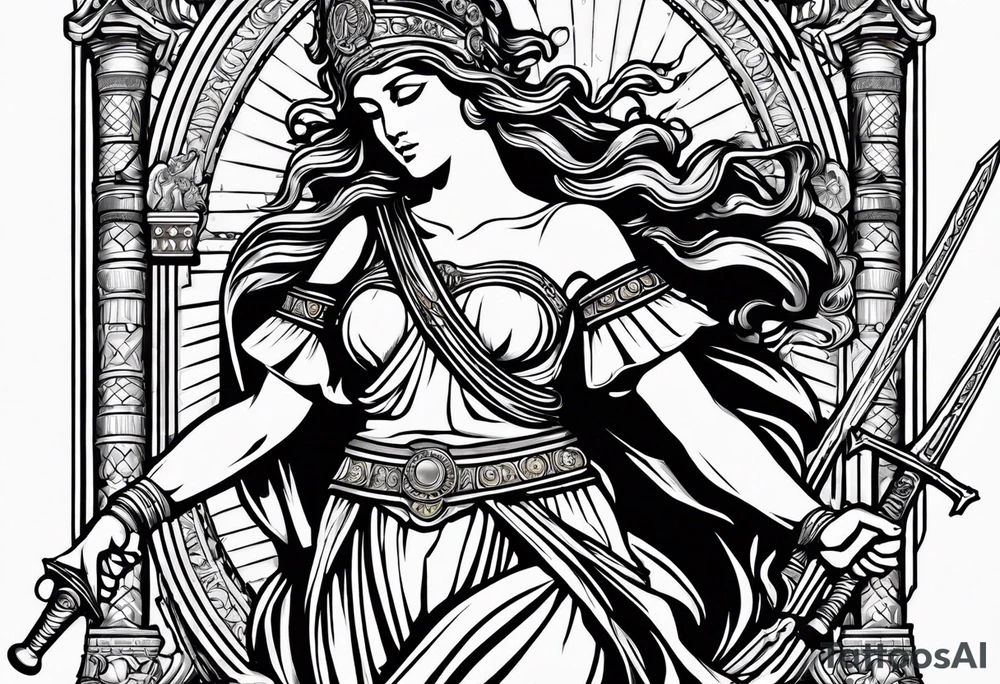 Iustitia is the Roman goddess personifying justice,(a sword ready to strike the guilty) is a symbol.The scale is a symbol of measurement, consideration, judgment, judgment, balance, balance, justice, and smart insight,Blindfold tattoo idea