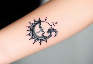 sun and moon in constellation with dragon pattern tattoo idea