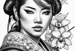 Female samurai with orchids tattoo idea