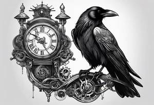 Raven sitting on a clockwork tattoo idea