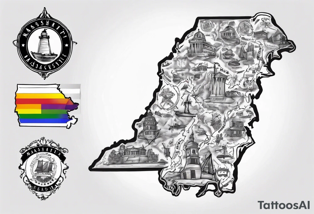 map of Massachusetts in pride colors and Libra sign tattoo idea