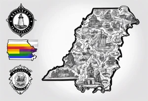 map of Massachusetts in pride colors and Libra sign tattoo idea