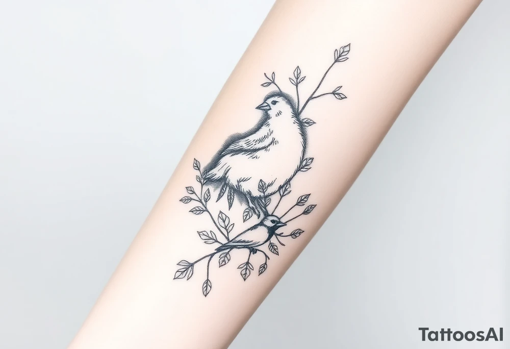 Realistic Woodland with a bear, woodpecker and cardinal tattoo idea