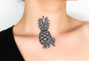 powerful pineapple with a crown,and diamonds and roses tattoo idea