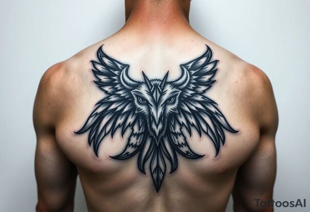 Symetrical upper chest tattoo, dark, animal icelandic symbols, bigest tattoo idea