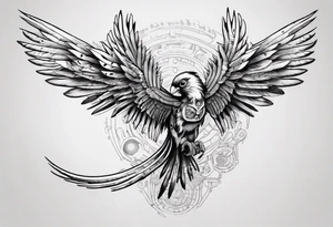 Cyberpunk Guatemalan Quetzal flying tattoo idea