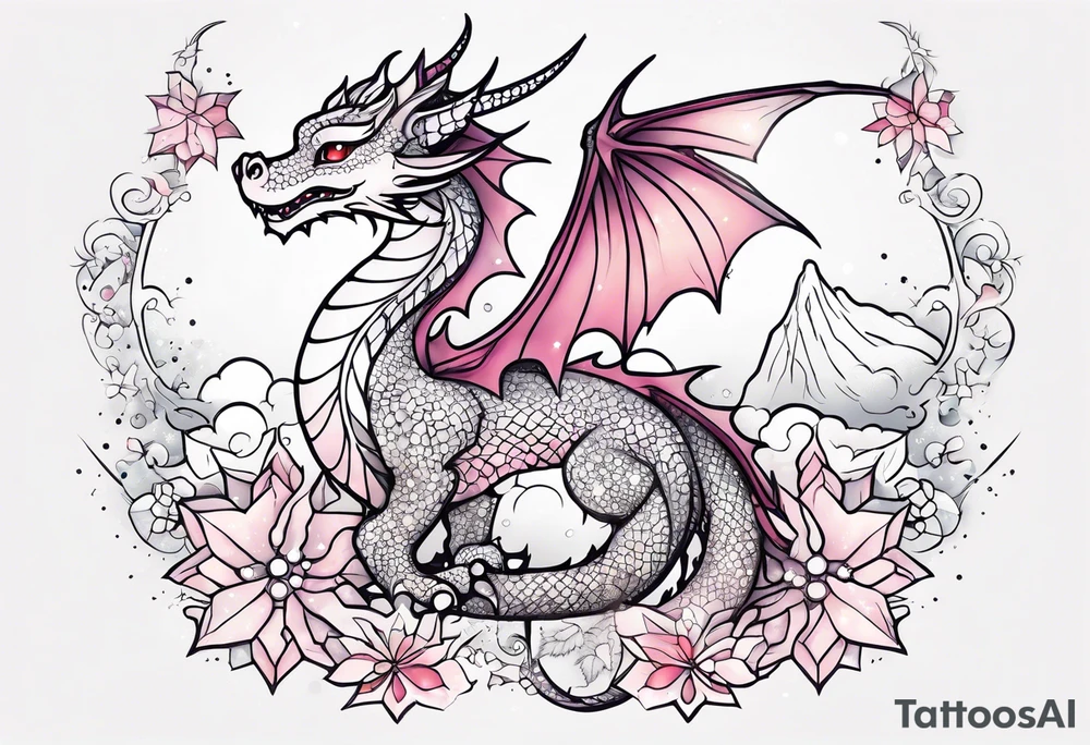 Constellation, kawaii dragon, snowflake tattoo idea