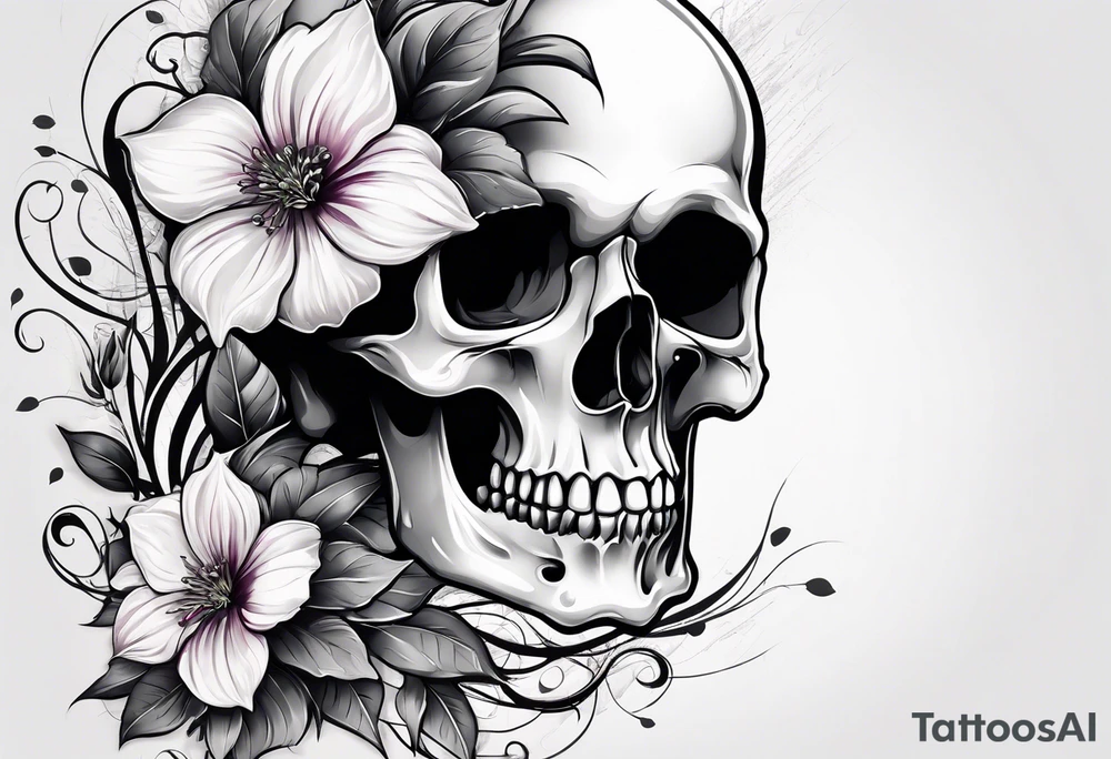 skull with one flower growing out of its head tattoo idea