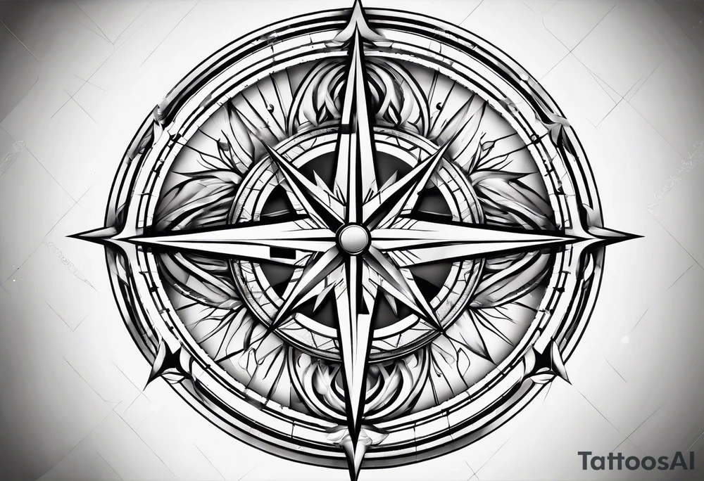 make a compass rose with long lines coming out of the tips of each point tattoo idea