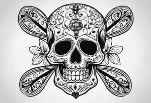 Calavera
 envuelto en alas de murciélago y con una cruz gotica por detrás tattoo idea