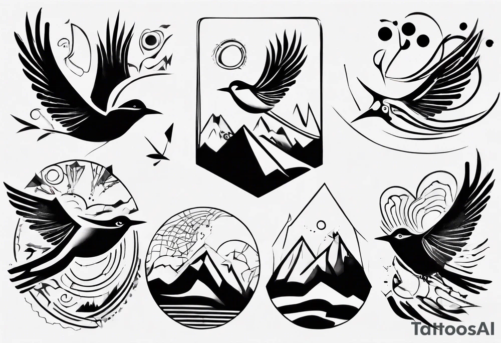 goddess mountains birds tattoo idea