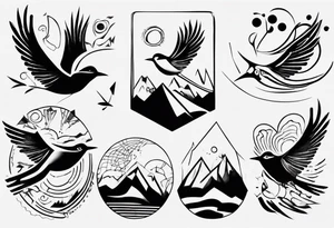 goddess mountains birds tattoo idea