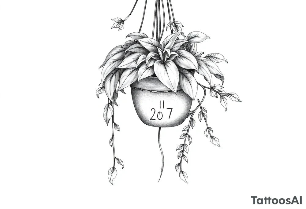 hanging plant with date tattoo idea