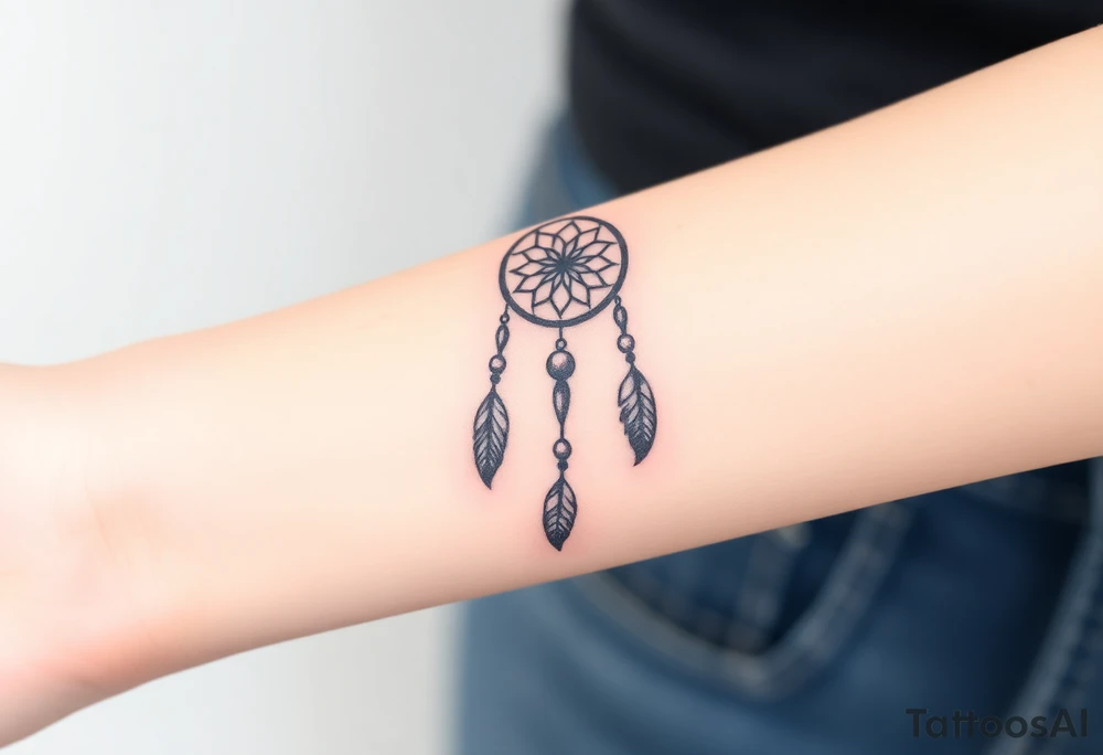 native dreamcatcher with flowing feathers and sacred beads tattoo idea
