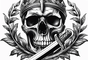 Skull with sword through it and laurel wreath. tattoo idea