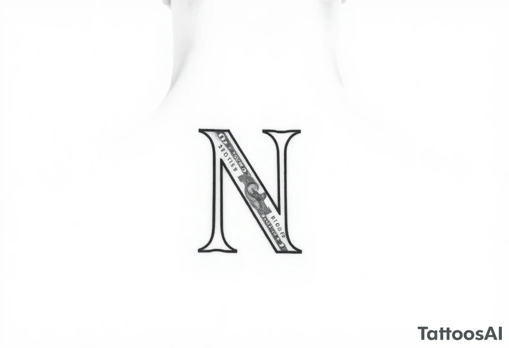 Small Letter N with a dollar bill tattoo idea