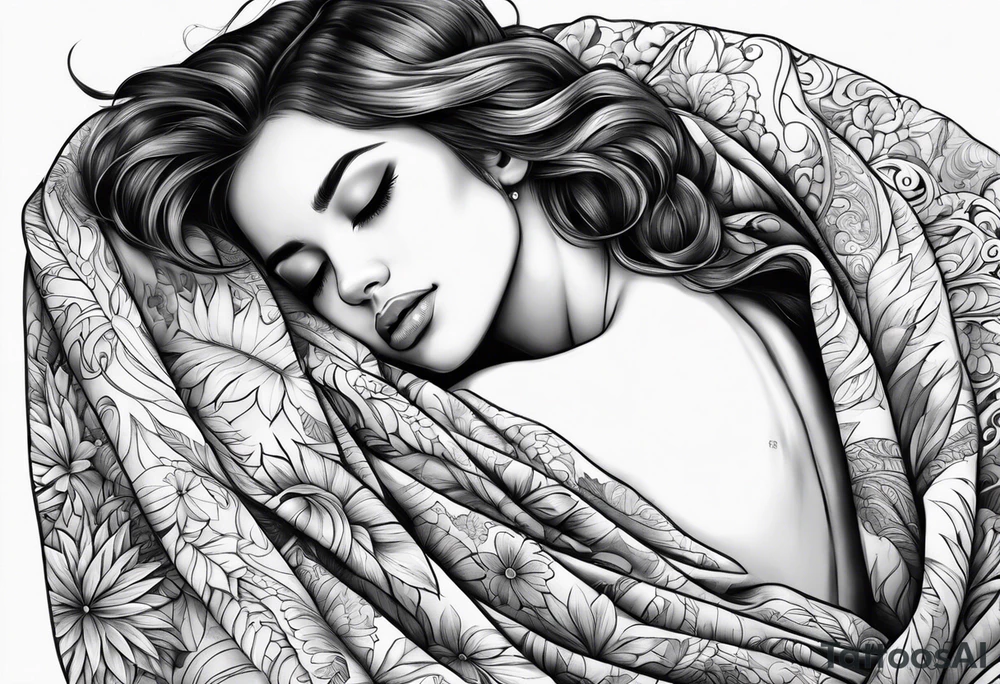 girl sleeping in blanket tattoo idea