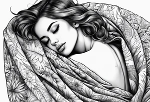 girl sleeping in blanket tattoo idea