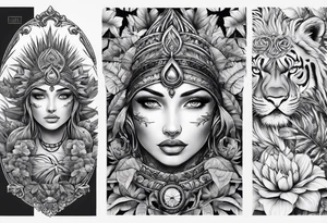 full arm sleeve tattoo with all-seeing eye and jungle plants tattoo idea