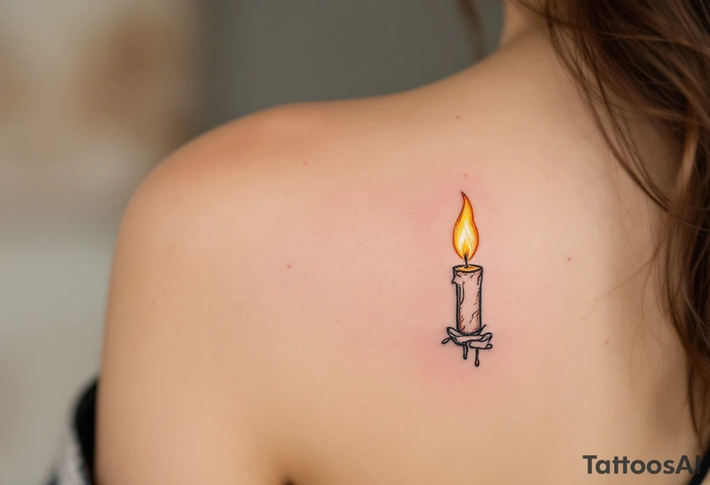 One wears a burning match in red and gold, and the other the lit candle it touches, showing how they ignite each other’s flame. tattoo idea