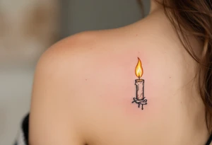 One wears a burning match in red and gold, and the other the lit candle it touches, showing how they ignite each other’s flame. tattoo idea