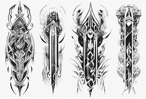 a neotribal spine tattoo that recreates the scene from the movie atlantis of kida floating up to the ancestral stones tattoo idea