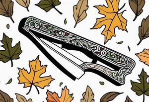 a straight razor lies on oak leaves tattoo idea