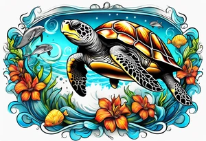 Turtle and manatee and dolphin tattoo idea