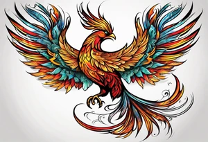 russian firebird phoenix in-flight with very long fancy tail tattoo idea