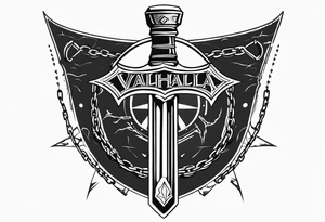 Valhalla sword round 
shield axe barbed wire chains dark cloud lightning tattoo idea