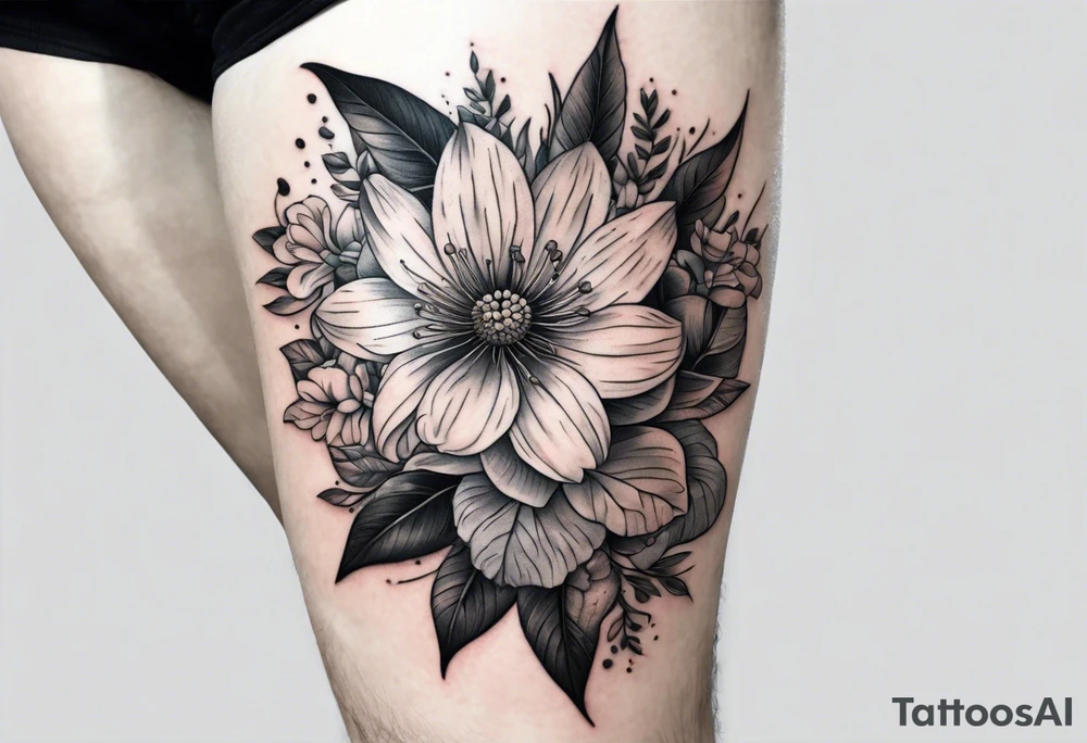 flowers on knee cap with leaves tattoo idea