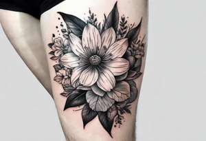 flowers on knee cap with leaves tattoo idea