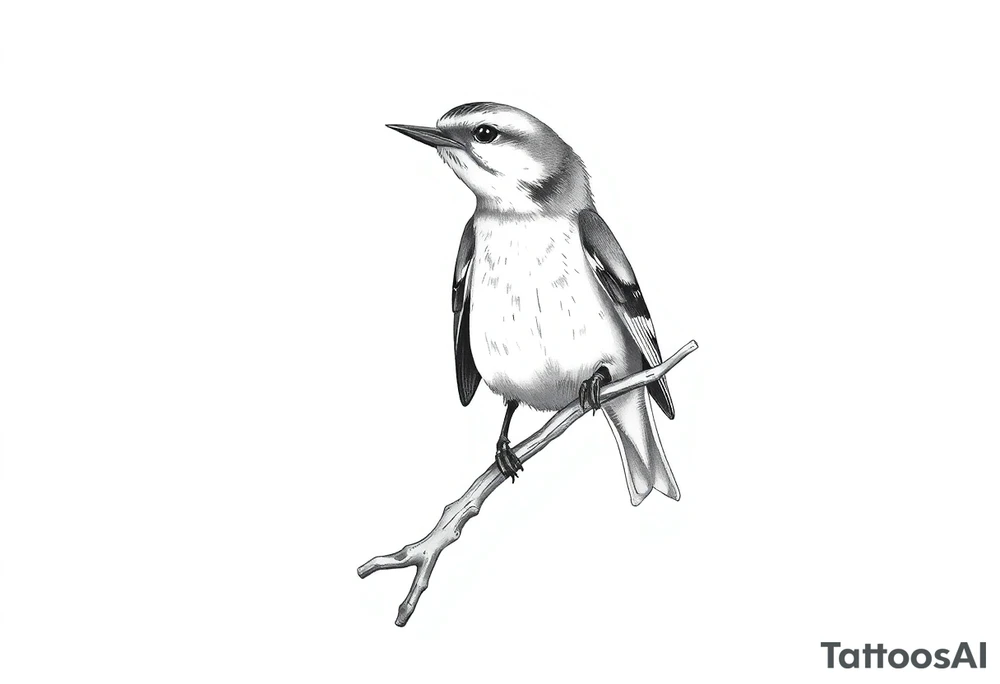 Nuthatch bird sitting on a branch tattoo idea